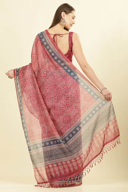 Light Maroon Bandhani Printed Cotton Saree