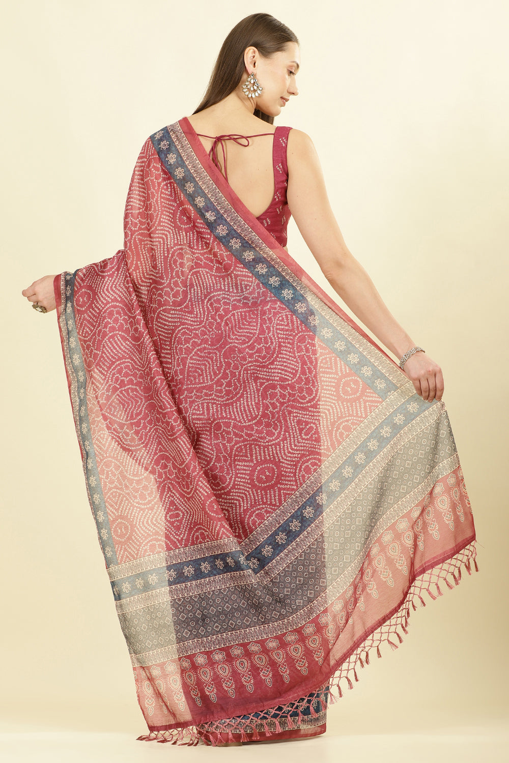 Light Maroon Bandhani Printed Cotton Saree
