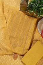 Mustard Zari Woven And Bandhani Printed Silk Unstitched Suit Fabric