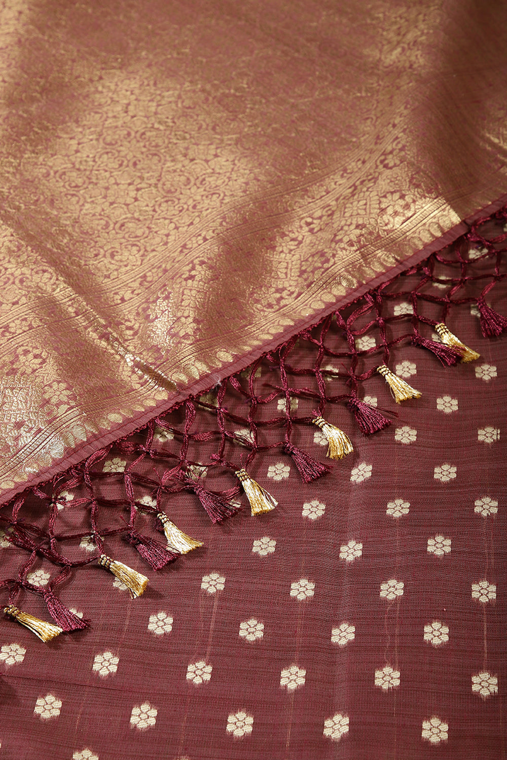 Wine Color Chanderi Cotton Floral Zari Woven Saree