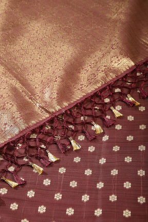 Wine Color Chanderi Cotton Floral Zari Woven Saree