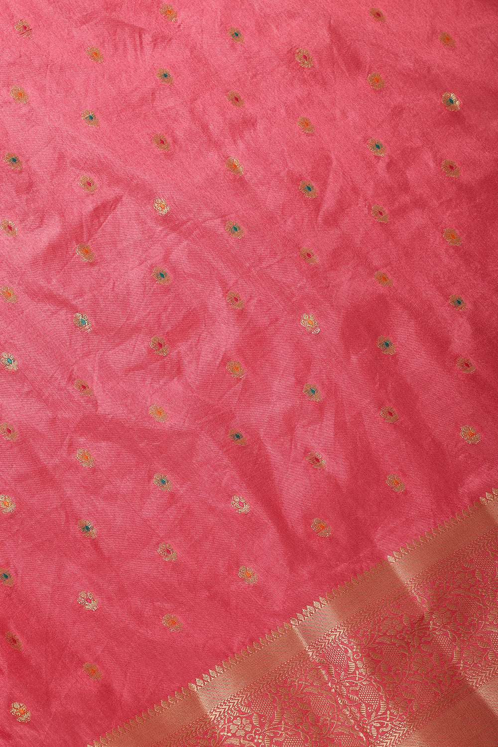 Dark Pink Cotton Zari & Resham Woven Saree