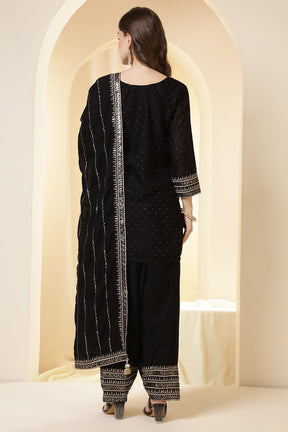 Black Zari Embroidered Silk Suit With Parsi Salwar