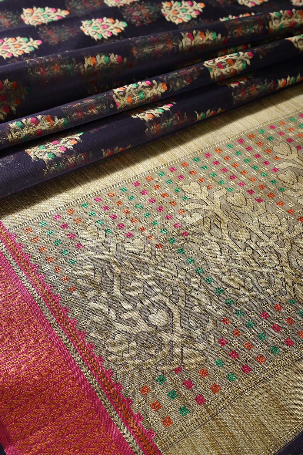 Navy Color Supernet Cotton Woven Saree