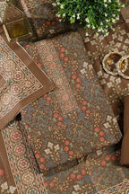 Olive Green Digital Printed Pashmina Unstitched Suit Fabric