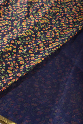 Navy Color Chiffon Floral Zari Border Printed Saree