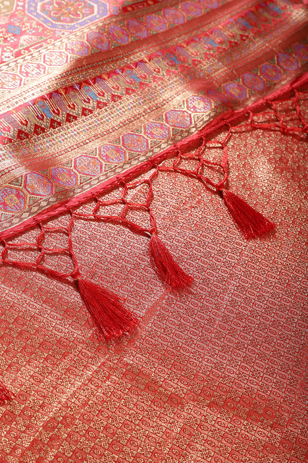 Red Baluchari Silk Meenakari Woven Saree