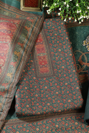 Green Pashmina Floral Printed Unstitched Suit Material