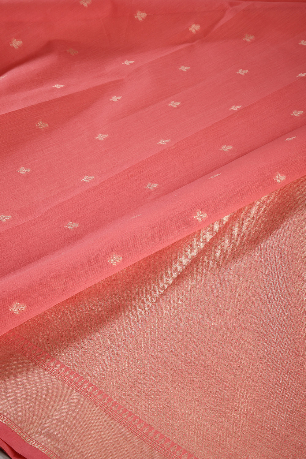 Coral Pink Color Cotton Woven Saree