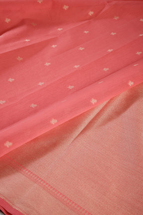 Coral Pink Color Cotton Woven Saree