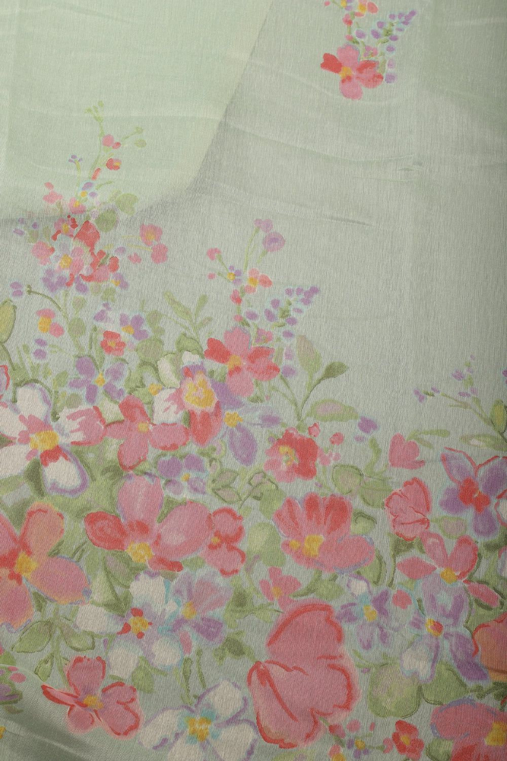 Seagreen Organza Cotton Floral Printed Saree