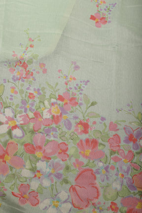 Seagreen Organza Cotton Floral Printed Saree