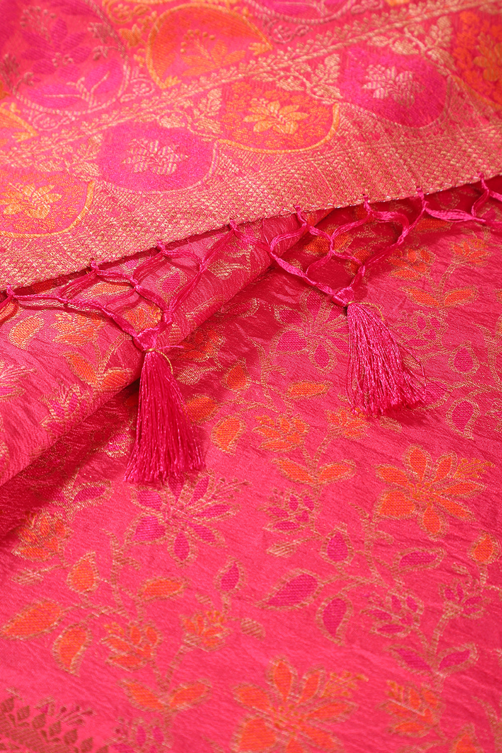 Watermelon Colour Tussar Woven Silk Saree (Copy)