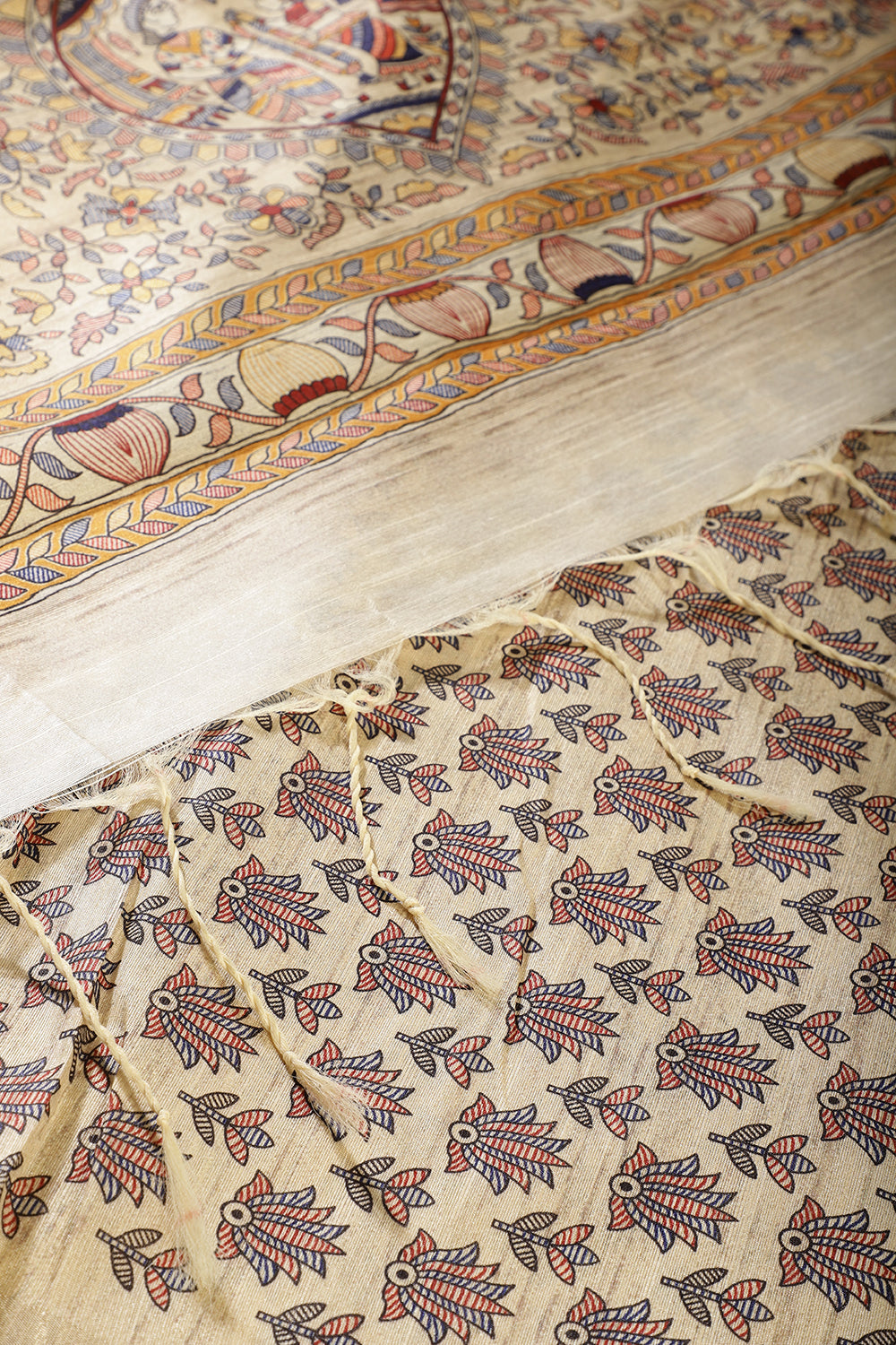 Cream Cotton Silk Madhubani Print Saree