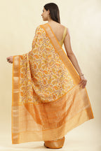 Mustard & Beige Cotton Silk Floral Boota Printed Saree