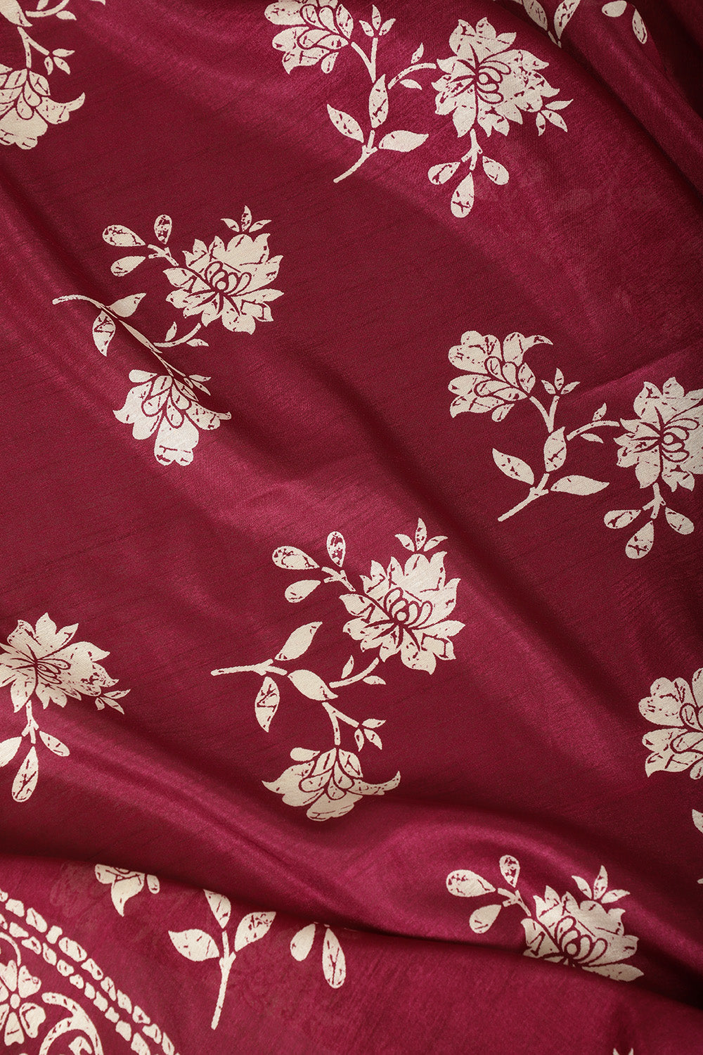 Dark Scarlet Cotton Silk Block Printed Saree