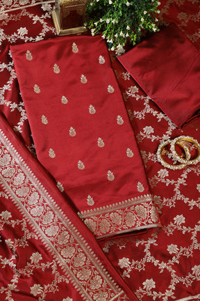 Maroon Banarsi Silk Zari Woven Unstitched Suit