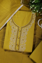 Brass Color Cotton Resham Embroidered Unstitched Suit