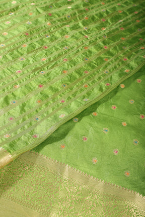 Green Color Cotton Zari & Resham Woven Saree