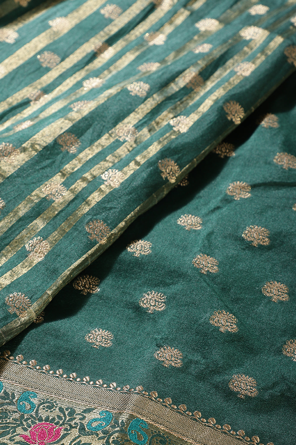 Bottle Green Resham & Zari Woven Silk Saree
