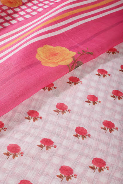 Magenta Cotton Printed Saree