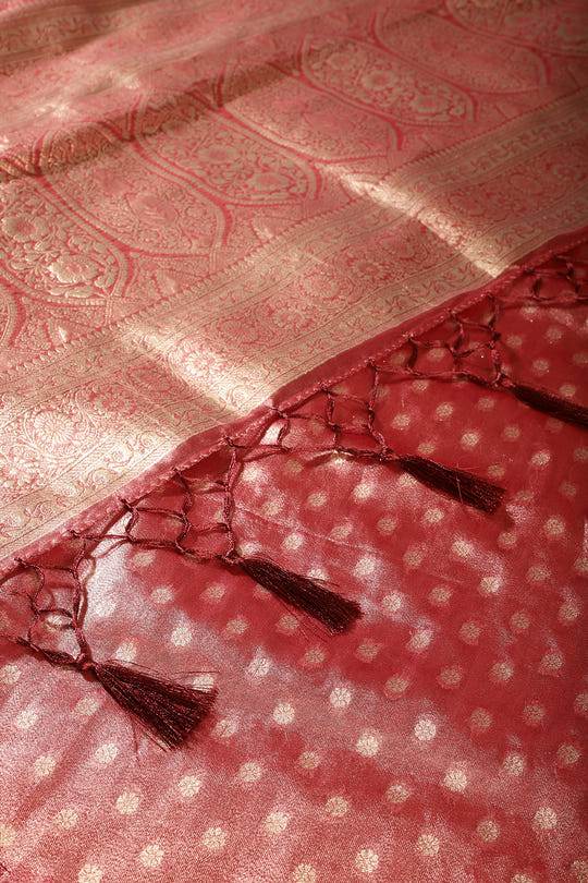 Maroon Tissue Silk Banarasi Woven Saree
