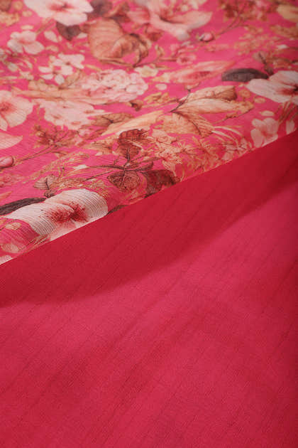 Hot Pink Color Floral Printed Chiffon Saree