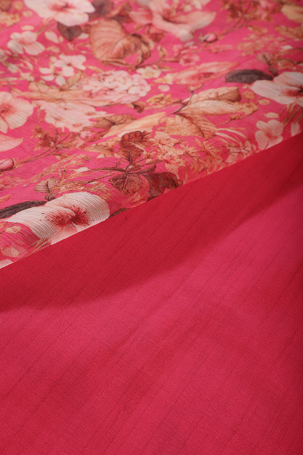 Hot Pink Color Floral Printed Chiffon Saree