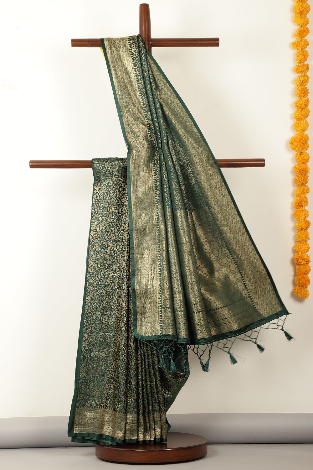 Bottle Green Zari Woven Soft Silk Saree