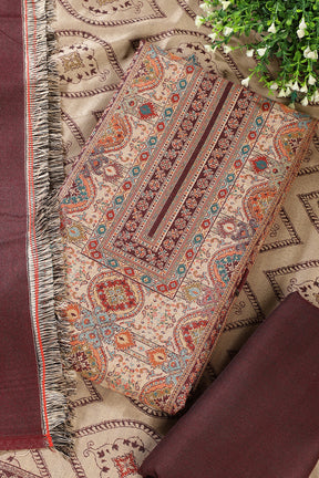 Maroon Pashmina Digital Printed Unstitched Suit Material