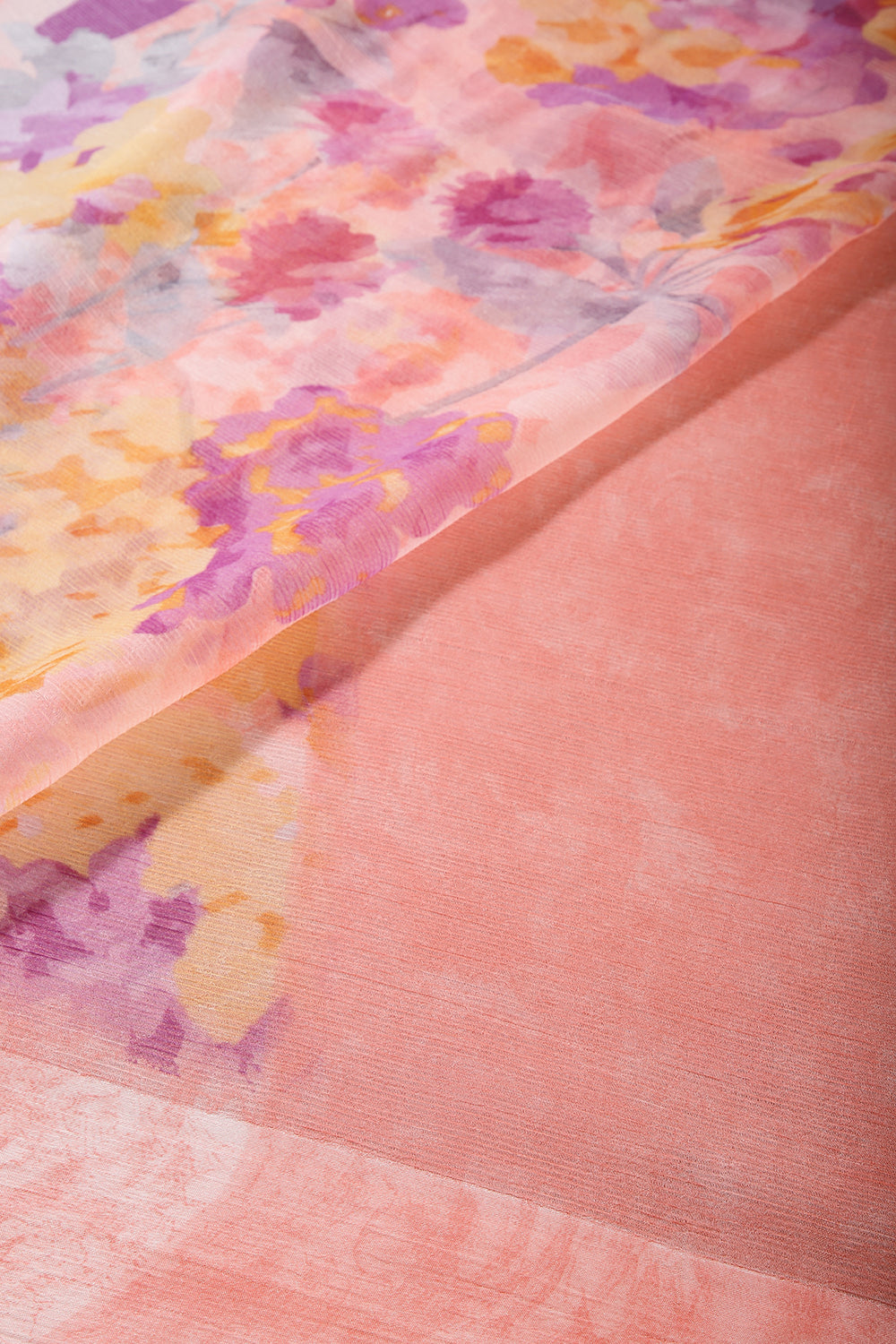 Pink Color Floral Printed Chiffon Saree