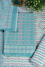 Turquoise Malmal Cotton Printed Unstitched Suit Material