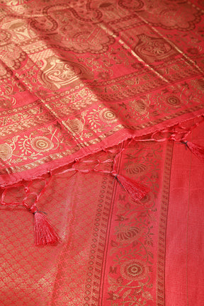 Persian Red Colour South Silk Heavy Woven Saree