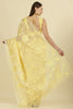 Pale Yellow Cotton Floral Resham Embroidered Saree