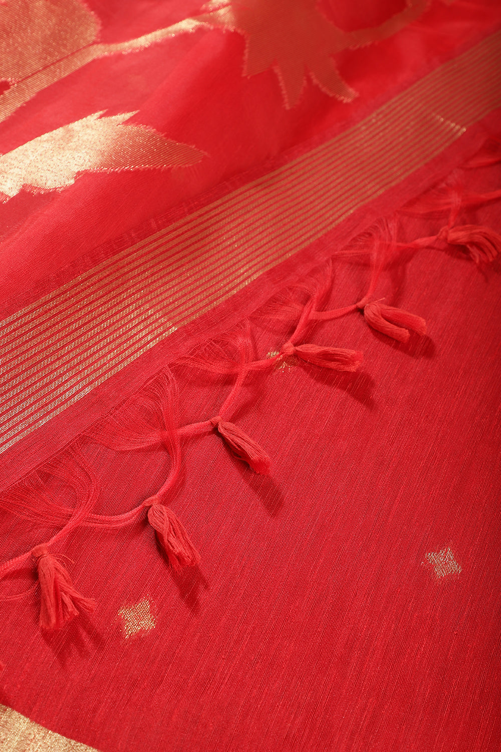 Red Tussar Silk Floral Zari Woven Saree