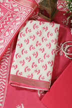 Dark Pink Floral Block Print Cotton Unstitched Suit Fabric