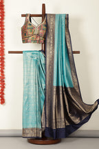 Teal & Navy Dual Toned Soft Silk Zari Woven Saree