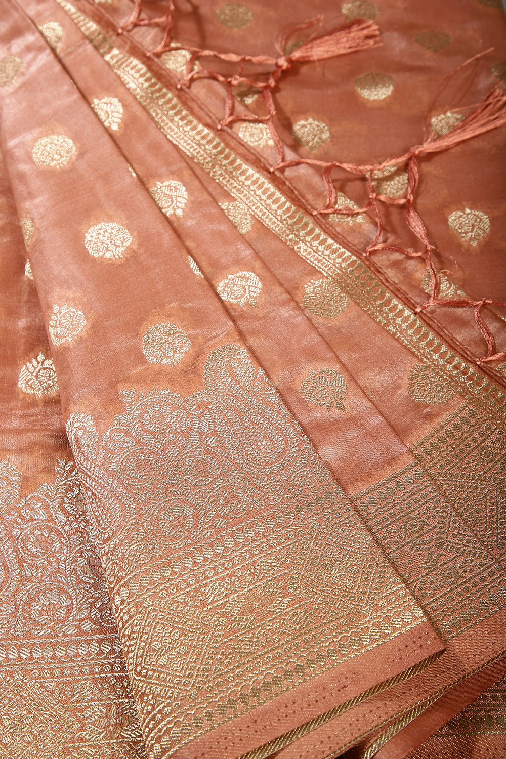 Pale Copper Color Tissue Silk Woven Saree
