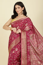 Dark Magenta Cotton Silk Printed Saree