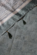 Sea Green Floral Printed Tussar Silk Saree