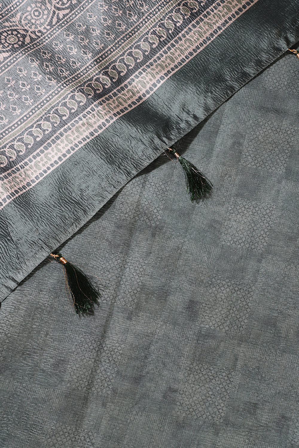 Sea Green Floral Printed Tussar Silk Saree