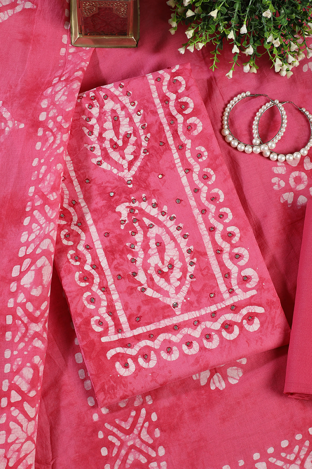 Dark Pink Shibori Printed Unstitched Suit Fabric
