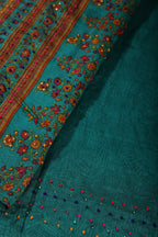 Teal Silk Printed And Hand-Knot Work Saree