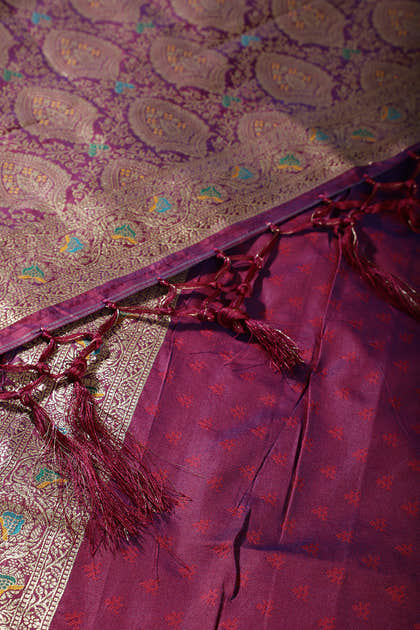 Wine Colour Banarasi Silk Woven Saree