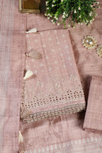 Light Peach Tussar Cotton Printed And Reham Embroidered Unstiched Suit Material
