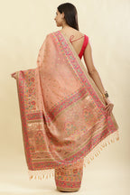 Peach Chanderi Cotton kashida Weaves Saree