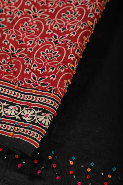 Maroon Silk Printed And Hand-Knot Work Saree