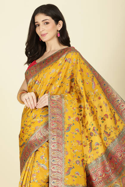 Mustard Silk Madhubani Woven Saree