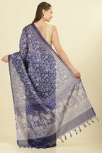 Indigo Kota Cotton Floral Jaal Printed Saree