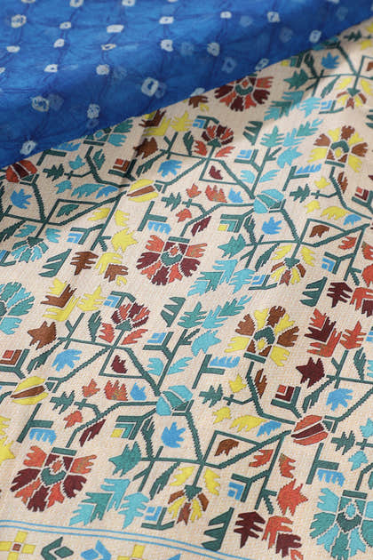 Blue Chiffon Bandhani Printed Saree